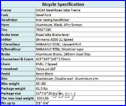 54cm Mens Road Bike Shimano 21 Speed Dual Disc Brake Cycling Bicycle 700C Men