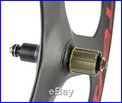 70mm Carbon Fiber Tri Spoke Wheelset Road/Track Bike Front+Rear Carbon Wheelset