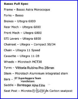 Carbon Road Bike 51cm Basso Astra Orange 11 Speed Shimano Ultegra Size Small