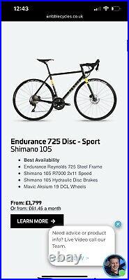 Ribble Endurance 725 Disc Sport Shimano 105 road bike Small upgraded