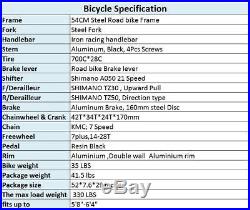Road Bike 700C Wheels Racing Mens Bikes Shimano 21 SPeed Disc Brake Bicycle 54cm