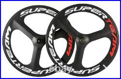 Tri Spoke Carbon Wheelset Road/Track Bike Clincher 70mm Front+Rear Wheels 700C