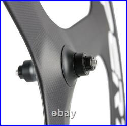 Tri Spoke Carbon Wheelset Road/Track Bike Clincher 70mm Front+Rear Wheels 700C